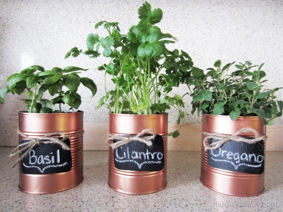 DIY Copper Tin Can Planters with Chalkboard Tags