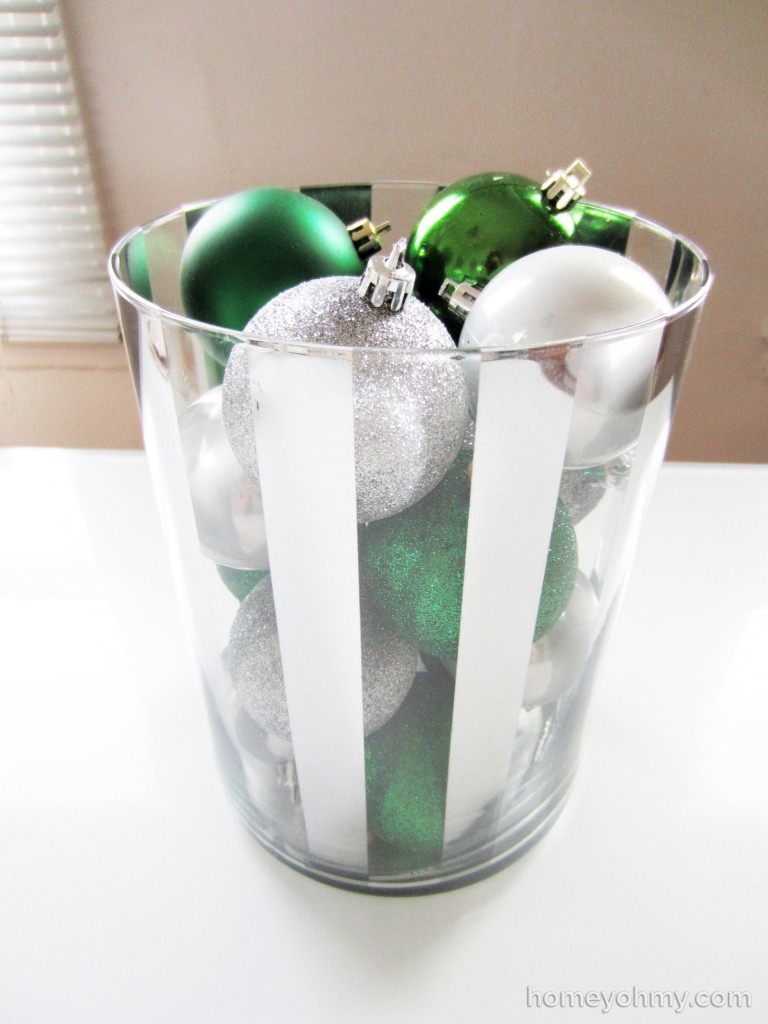 Striped Mercury Glass Vase with Ornaments