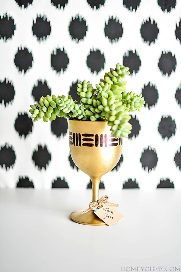 DIY Gold Goblet Planter with Gift Tag