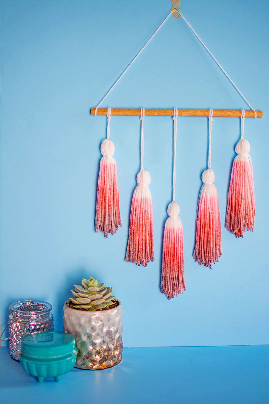 DIY Kool-Aid Dip Dye Tassels Wall Hanging