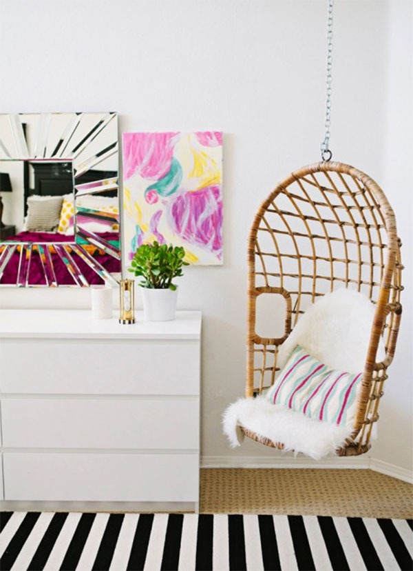 Hanging chair in bedroom