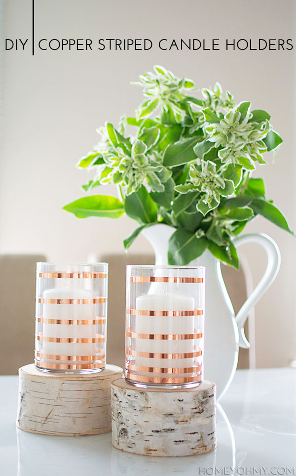 DIY Copper Striped Candle Holders