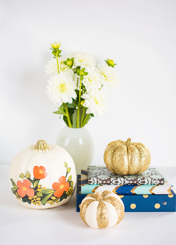 DIY Floral and glitter no carve pumpkins