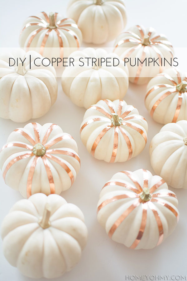 DIY copper striped white pumpkins