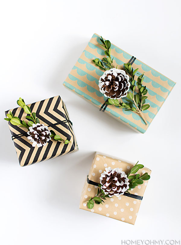 DIY Pine Cone and Boxwood Gift Toppers