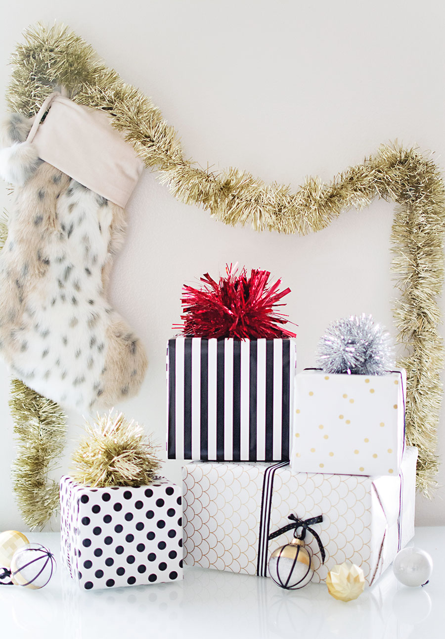 Tinsel Pom Pom Gift Toppers