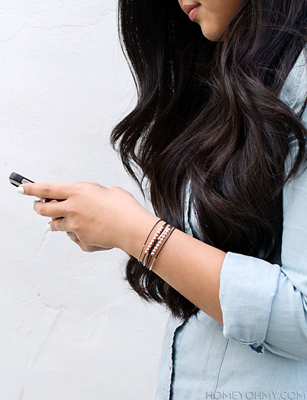 Rose gold and black leather bracelet DIY