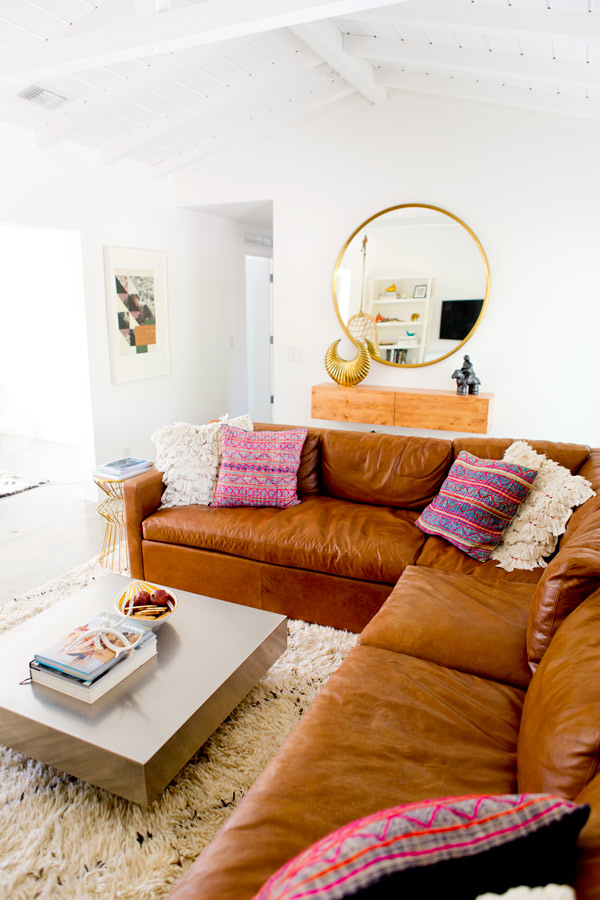 tan leather sectional