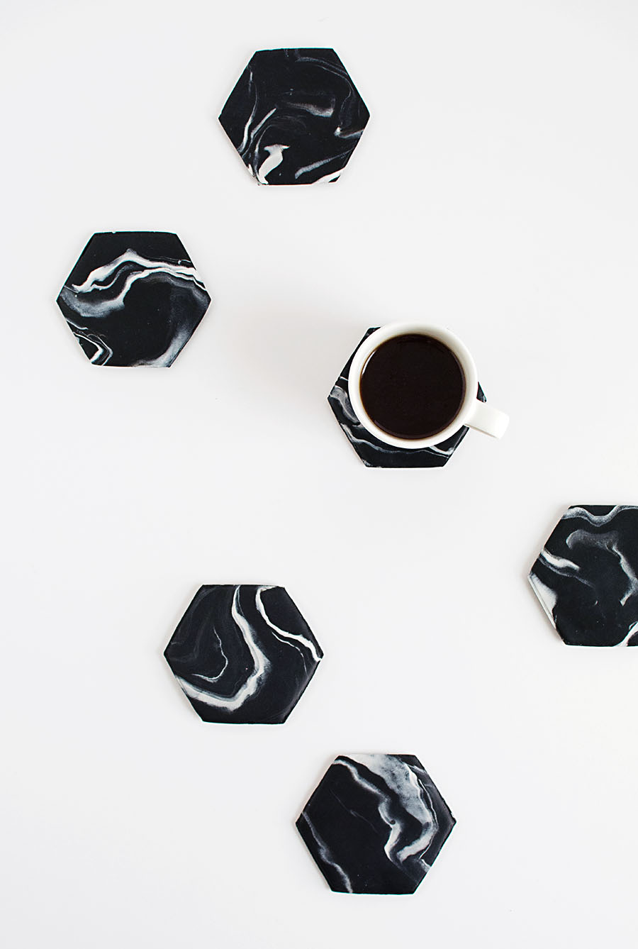 Black Marble Hexagon Coasters DIY