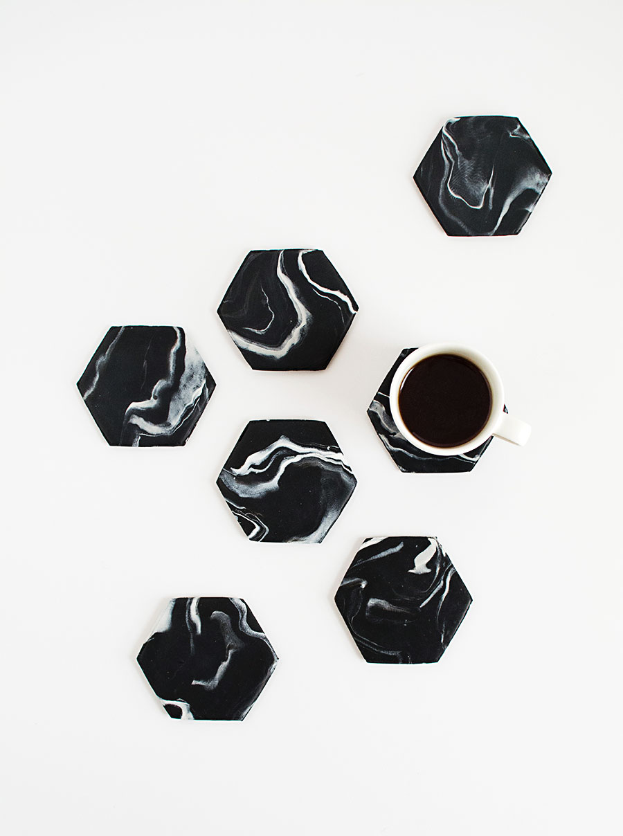 DIY Black Marble Hexagon Coasters