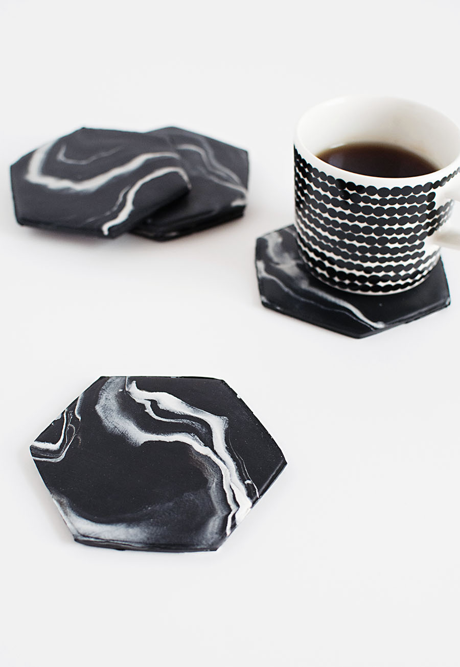 DIY - Black Marble Hexagon Coasters