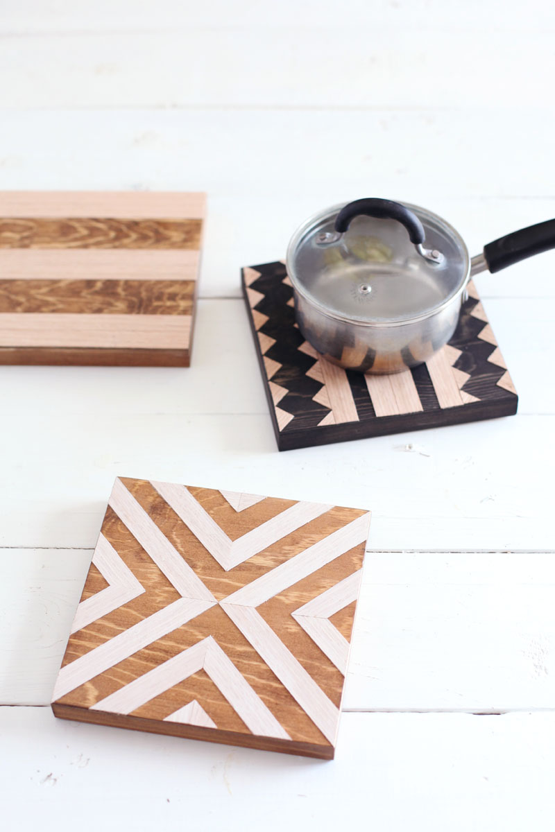 geometric wood trivets