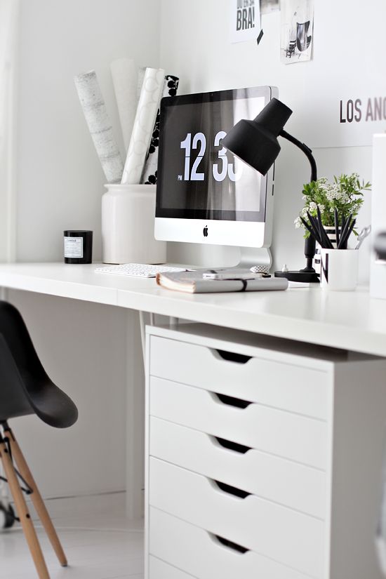 black and white office