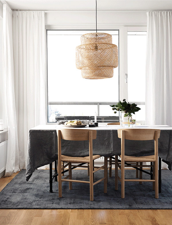 black white wood dining room